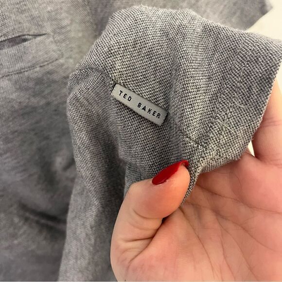 Ted Baker Men’s Grey polo with plaid Collar detail Size 4 or Large - Picture 7 of 13